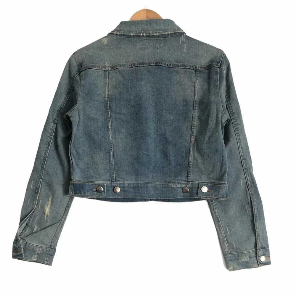 SPRING SALE! NEW Textile Elizabeth and James Distressed Cropped Denim Jacket - Picture 5 of 5